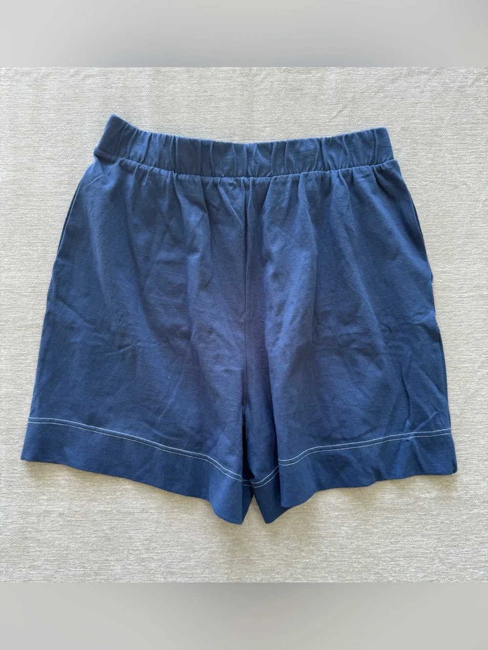 Free People Beach Navy Cotton Pull On Shorts Elastic Waist Pockets Size‎ L&S